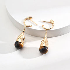 Silver tiger eye stone earrings