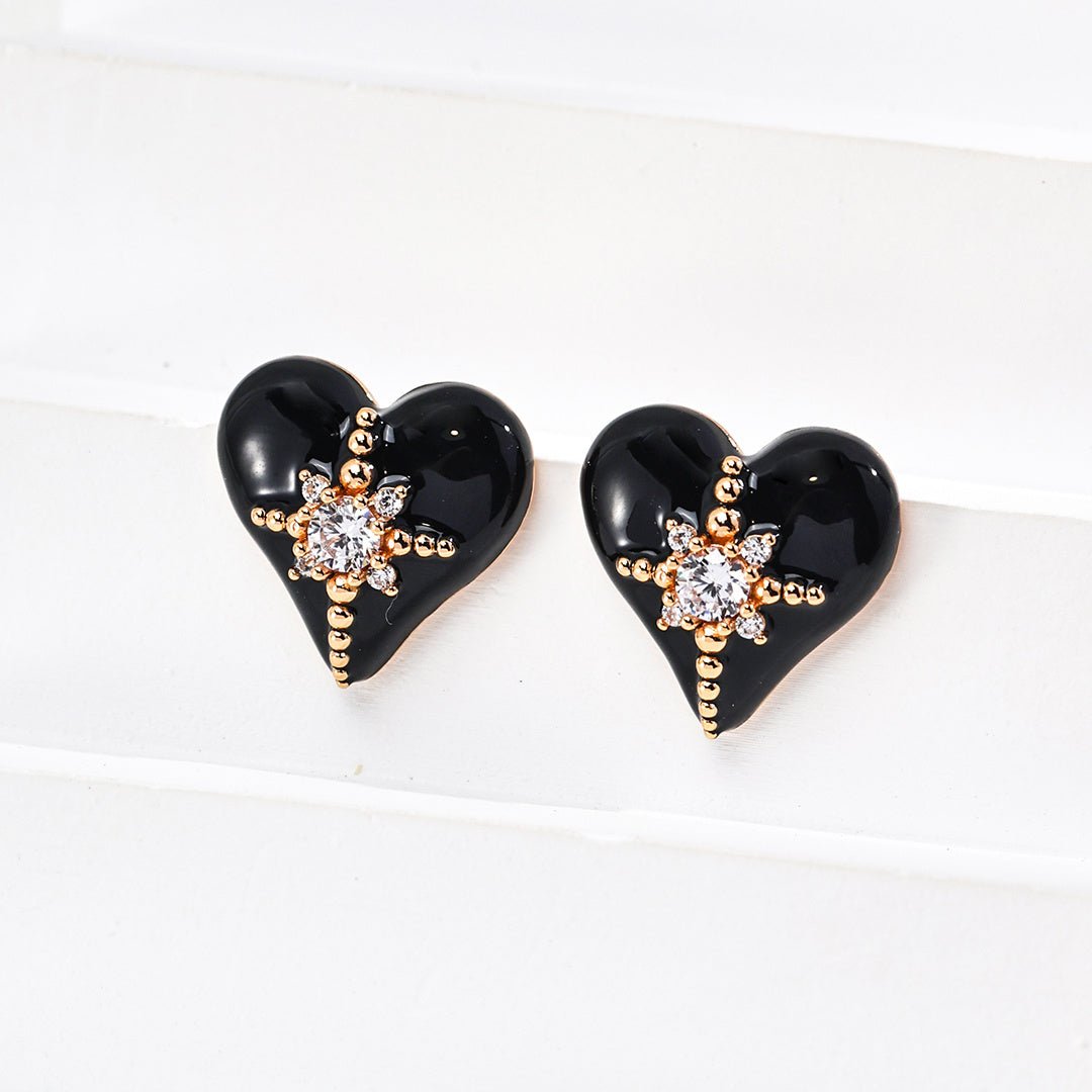 Silver Fashion Glaze Zircon Heart Shape Earrings