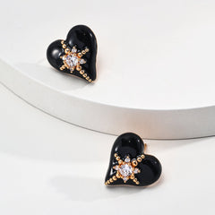 Silver Fashion Glaze Zircon Heart Shape Earrings