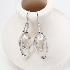 Silver pearl ripple earrings