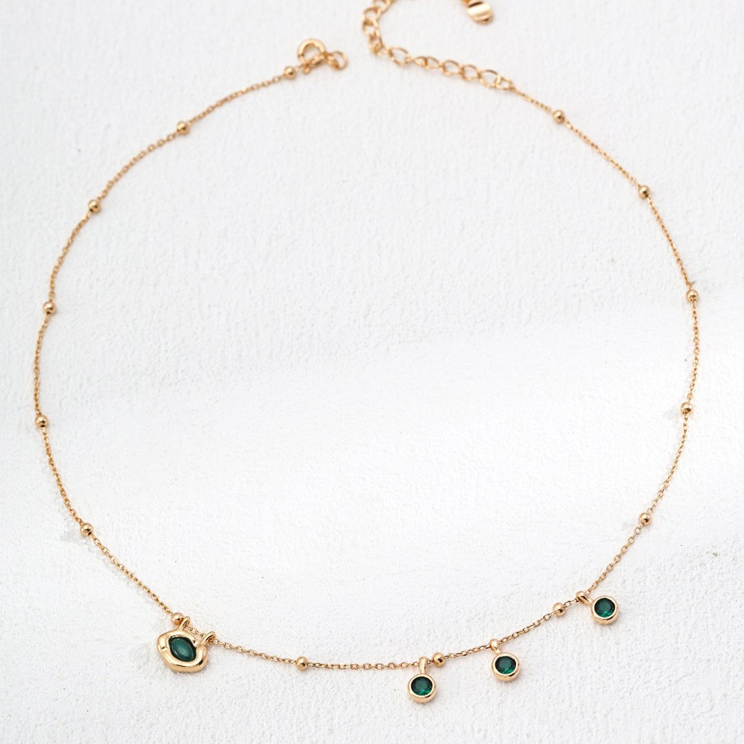 Silver Green Simple Zircon Necklace