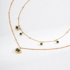 Silver Green Simple Zircon Necklace