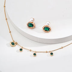 Silver Green Simple Zircon Necklace