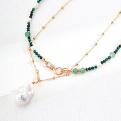 Silver Natural Pearl Zircon Necklace