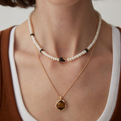 Silver Black Glazed Pearl Necklace