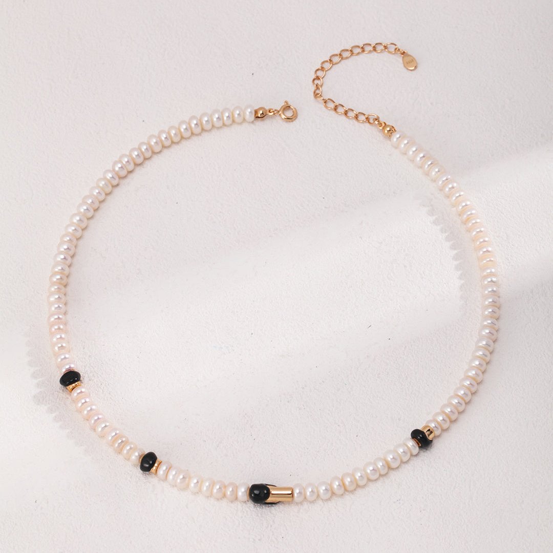 Silver Black Glazed Pearl Necklace